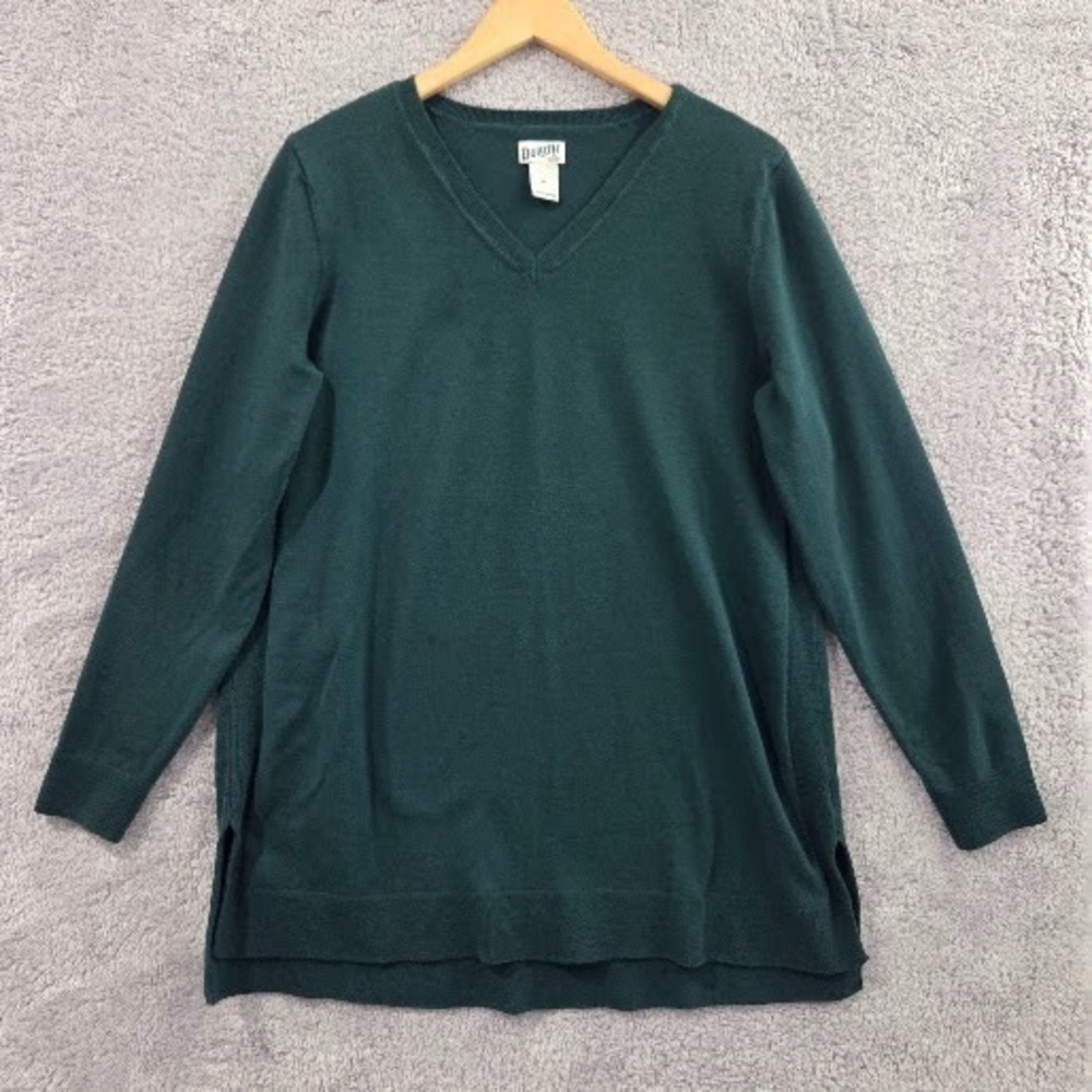 Duluth Trading Co Sweater Women's XL Green‎ V-Neck Cotton Blend Tunic Layering